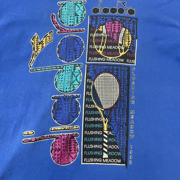 Vintage Diadora Tennis Tee Shirt Blue Medium Flushing Meadow 1992 - Picture 11 of 11